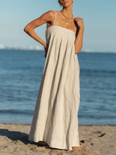 Offshore Pleated Strappy Charming Linen Maxi Dress InsStreet